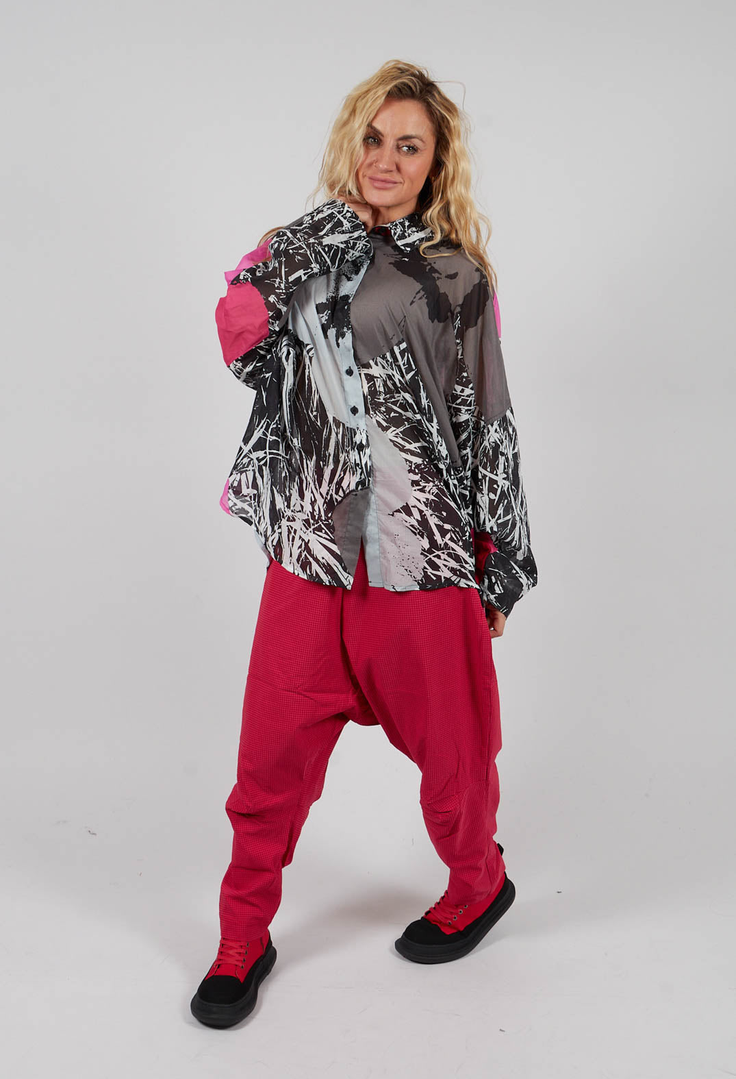 Pull On Drop Crotch Trousers in Rose Check - 3440131