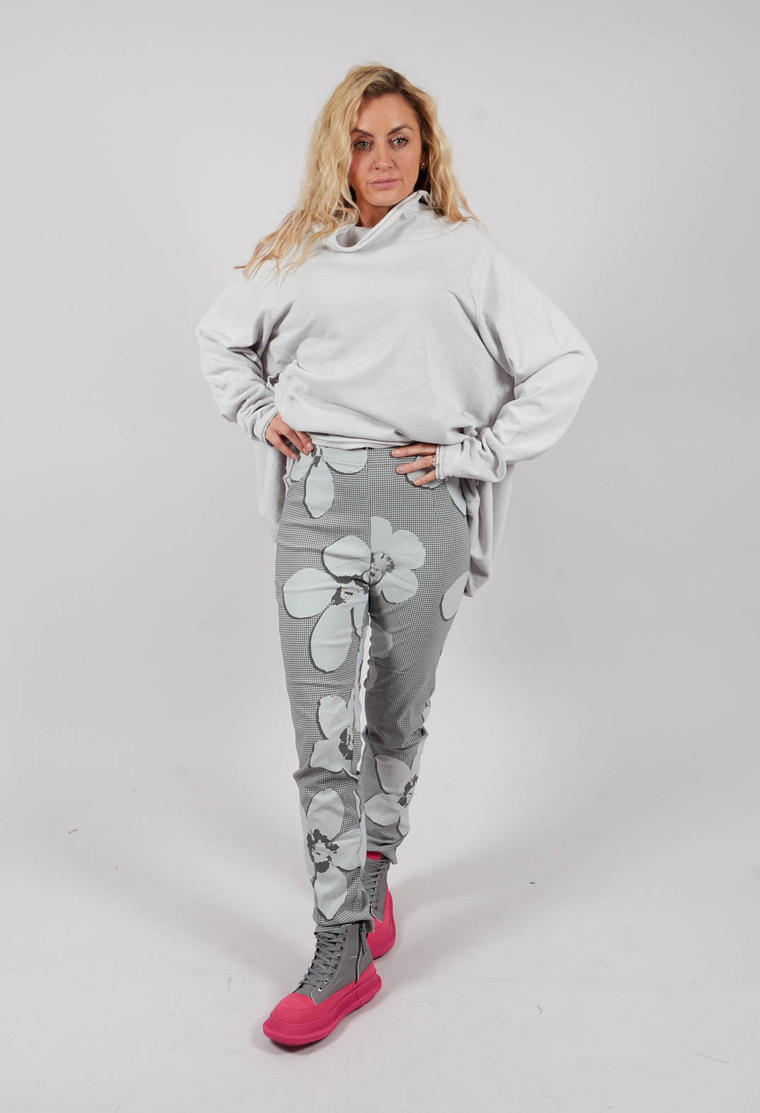 Pull On Skinny Fit Trousers in Dark Grey Print - 3440112
