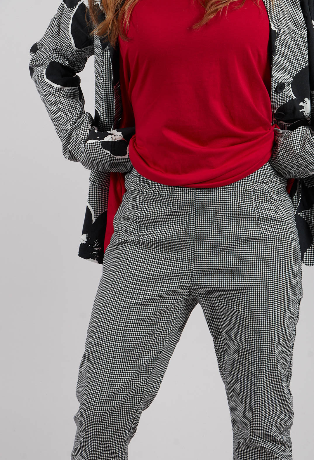 Pull On Skinny Fit Trousers in Black Off White Check - 3440132