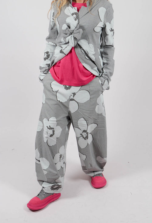 Pull On Tulip Leg Trousers in Dark Grey Print - 3440116
