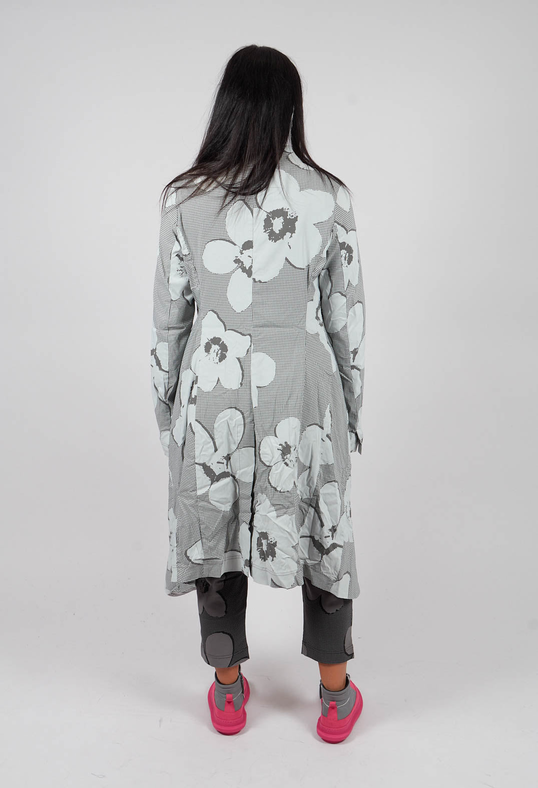 Fitted Coat in Dark Grey Print - 3441219