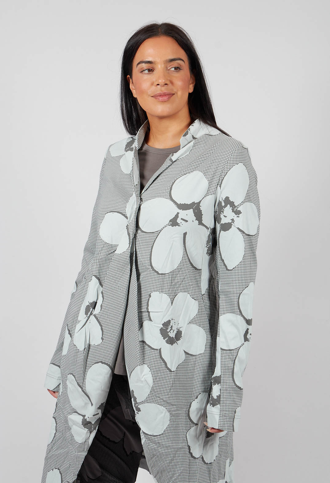 Fitted Coat in Dark Grey Print - 3441219