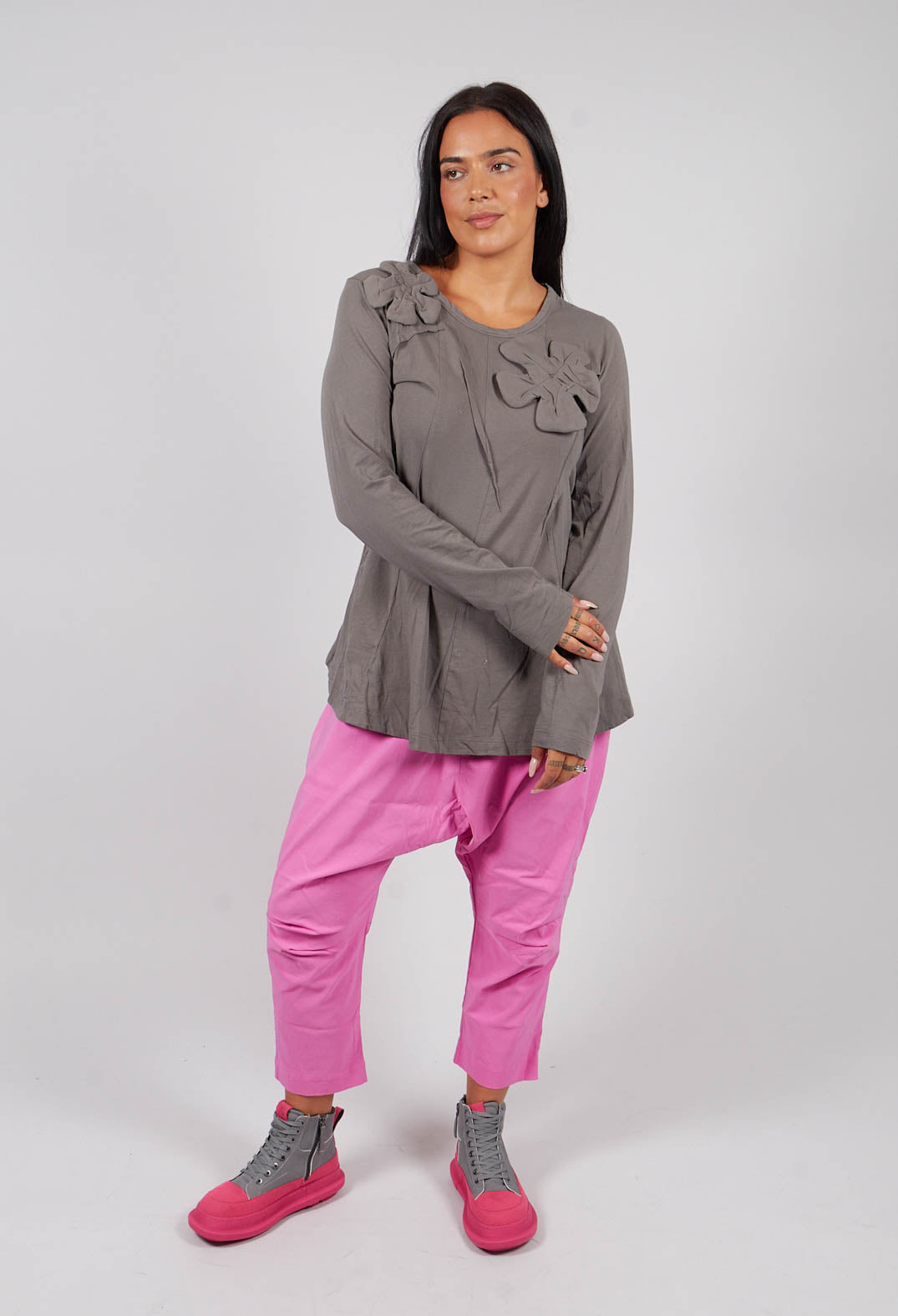 Flared Hem Top in Dark Grey - 3470501