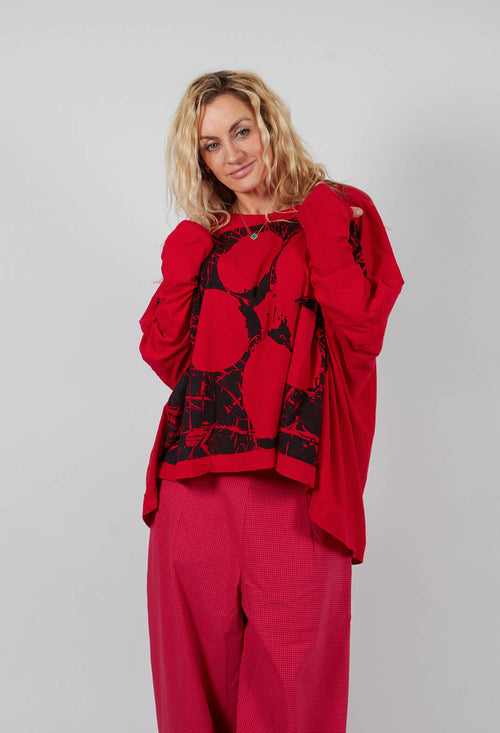 Long Sleeve T-Shirt with Motif in Rose Print - 3470503
