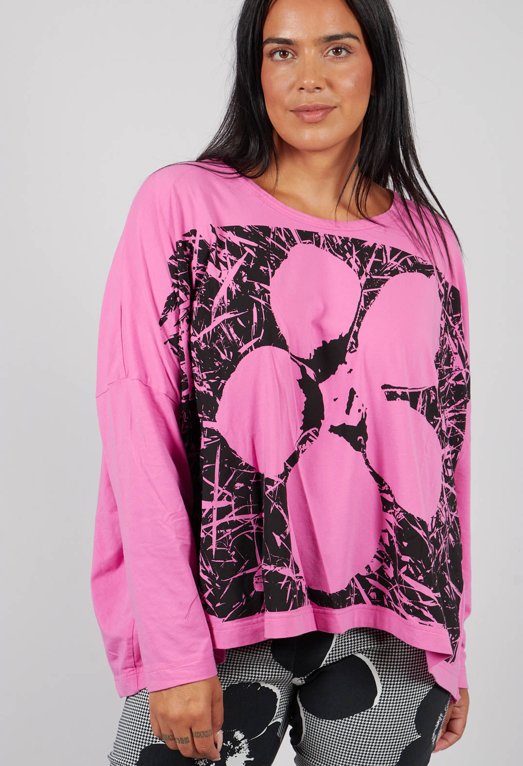 Long Sleeve T-Shirt with Motif in Lily Print - 3470503