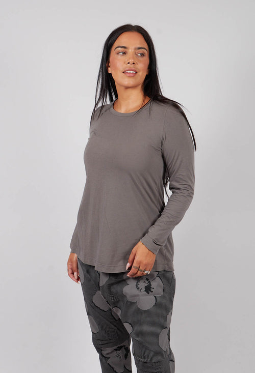 Long Sleeve T-Shirt with Tulip Hem in Dark Grey - 3470509