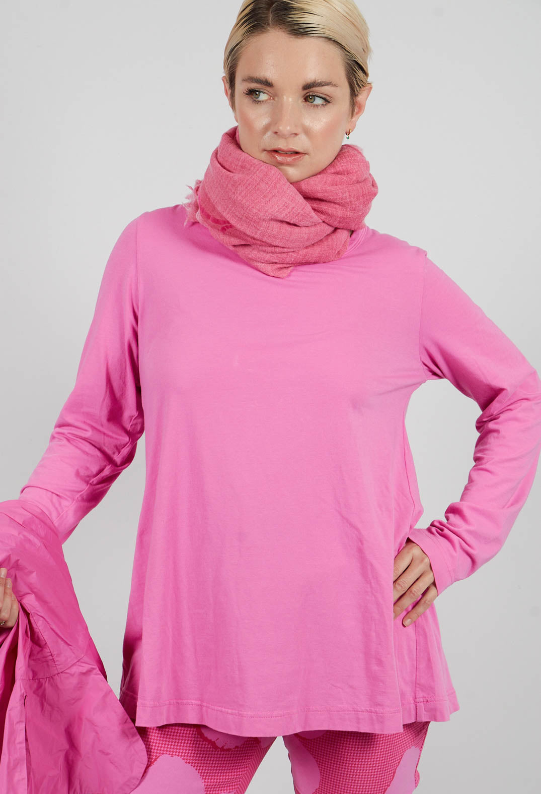 Long Sleeve T-Shirt with Tulip Hem in Lily - 3470509