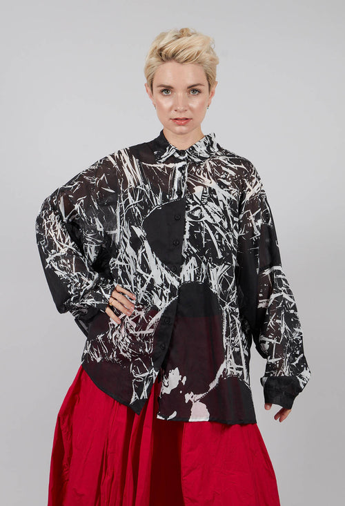 Relaxed Cotton Shirt in Black Off White Print - 3600401