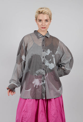 Relaxed Cotton Shirt in Dark Grey Print - 3600401