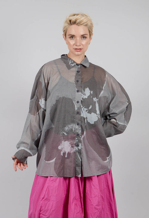 Relaxed Cotton Shirt in Dark Grey Print - 3600401