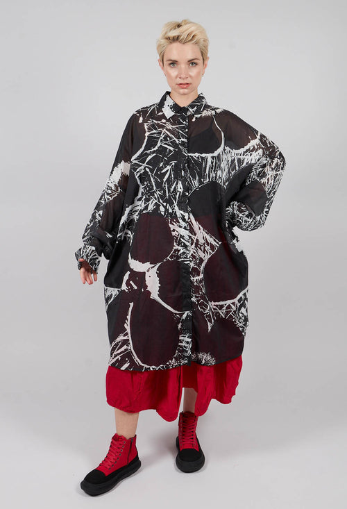 Relaxed Cotton Shirt Dress in Black Off White Print - 3600902