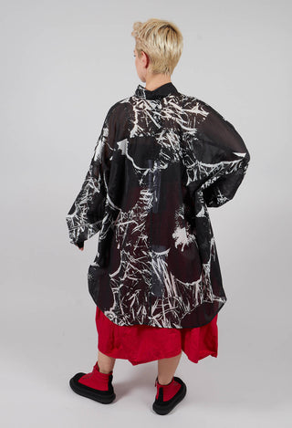 Relaxed Cotton Shirt Dress in Black Off White Print - 3600902