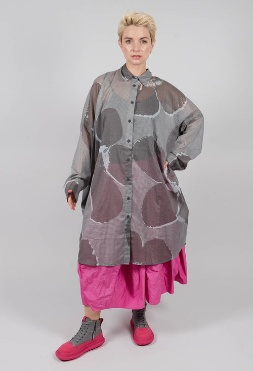 Relaxed Cotton Shirt Dress in Dark Grey Print - 3600902
