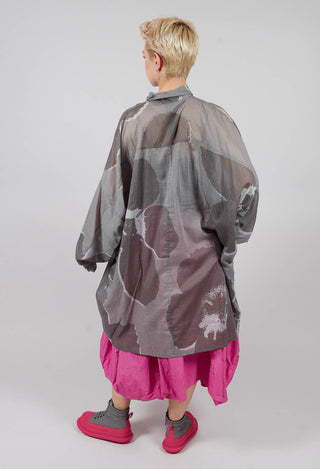 Relaxed Cotton Shirt Dress in Dark Grey Print - 3600902