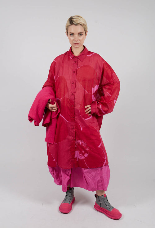 Relaxed Cotton Shirt Dress in Rose Print - 3600902