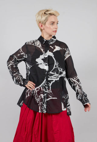 Pleated Back Cotton Shirt in Black Off White Print - 3600404