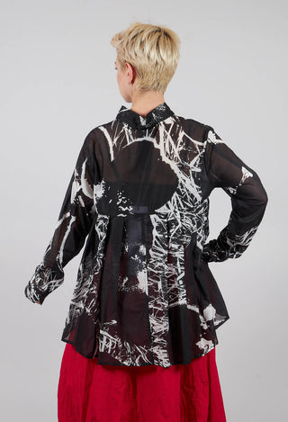 Pleated Back Cotton Shirt in Black Off White Print - 3600404