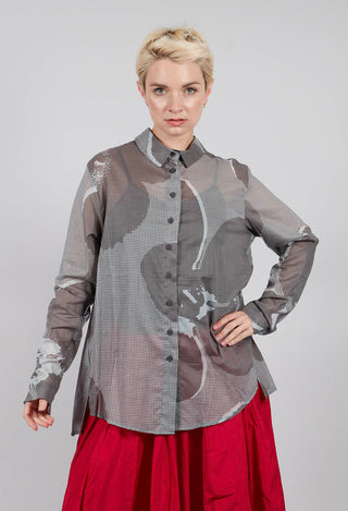 Pleated Back Cotton Shirt in Dark Grey Print - 3600404