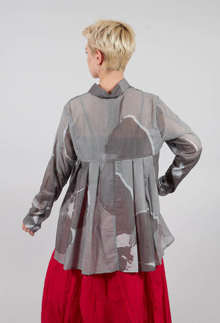 Pleated Back Cotton Shirt in Dark Grey Print - 3600404