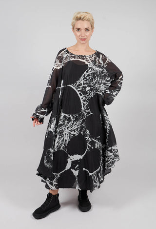 Oversized Cotton Dress in Black Off White Print - 3600905