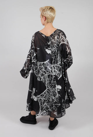 Oversized Cotton Dress in Black Off White Print - 3600905