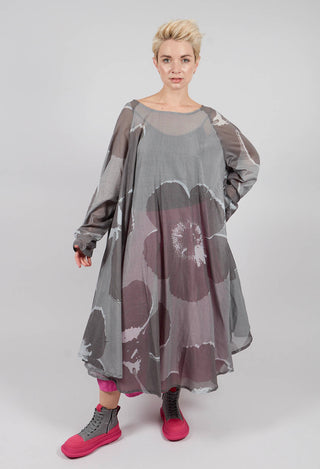 Oversized Cotton Dress in Dark Grey Print - 3600905