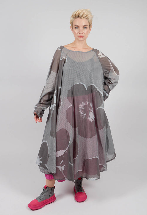 Oversized Cotton Dress in Dark Grey Print - 3600905