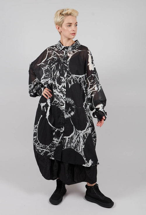 Oversized Shirt Dress in Black Off White Print - 3600907