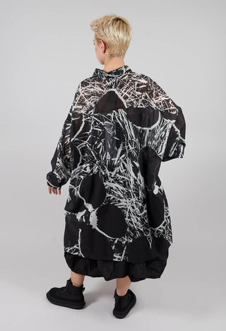 Oversized Shirt Dress in Black Off White Print - 3600907