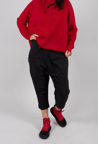 Drop Crotch Trousers with Circular Pocket Detail in Black - 3630110