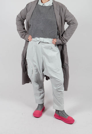 Drop Crotch Trousers with Circular Pocket Detail in Light Grey - 3630110