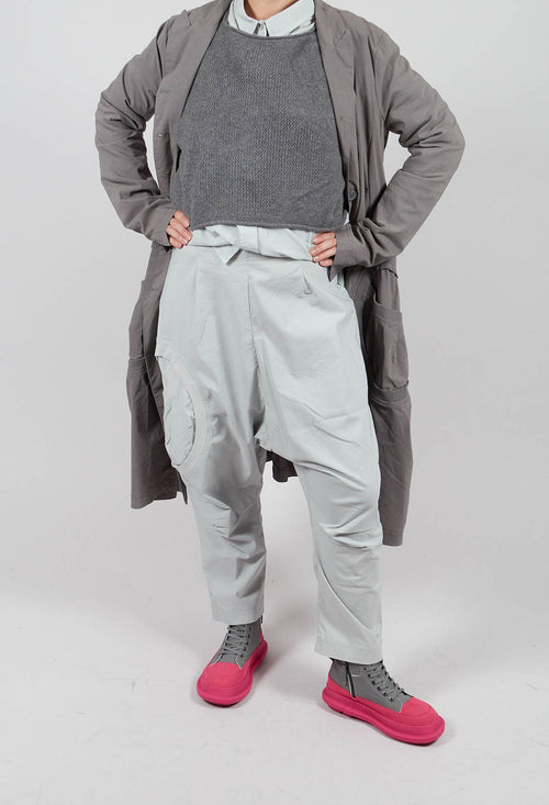 Drop Crotch Trousers with Circular Pocket Detail in Light Grey - 3630110