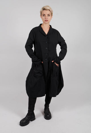 Tulip Hem Coat with Circular Pockets in Black - 3631213