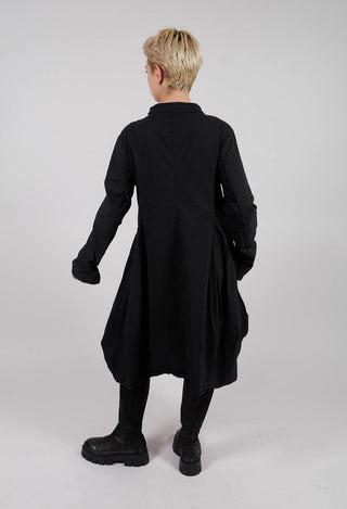 Tulip Hem Coat with Circular Pockets in Black - 3631213