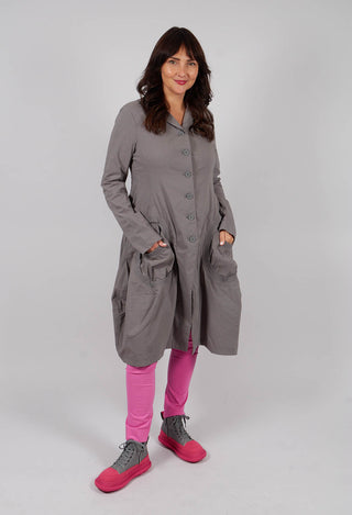 Tulip Hem Coat with Circular Pockets in Dark Grey - 3631213