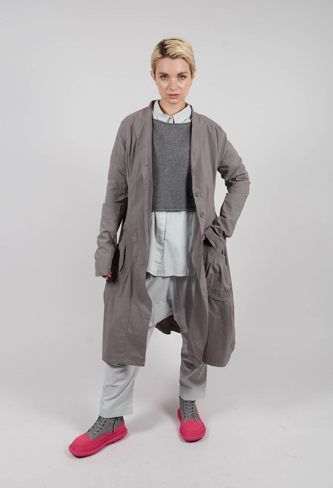 Cotton Shirt with Pleated Back in Light Grey - 3350403