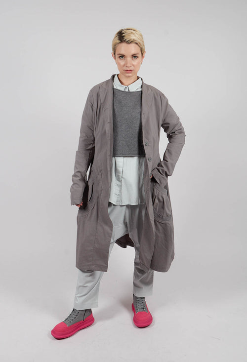 Tulip Hem Coat with Circular Pockets in Dark Grey - 3631213