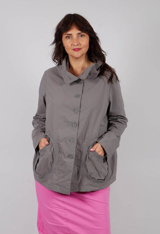 High Neck Jacket with Circular Pockets in Dark Grey - 3631114