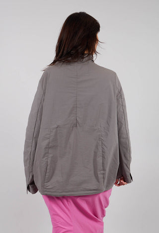 High Neck Jacket with Circular Pockets in Dark Grey - 3631114