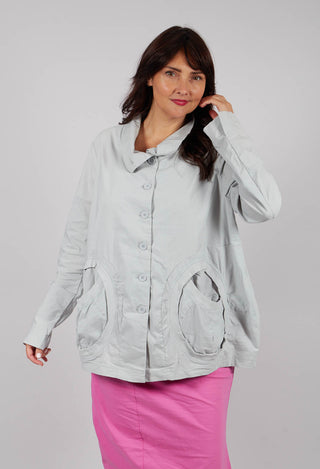 High Neck Jacket with Circular Pockets in Light Grey - 3631114