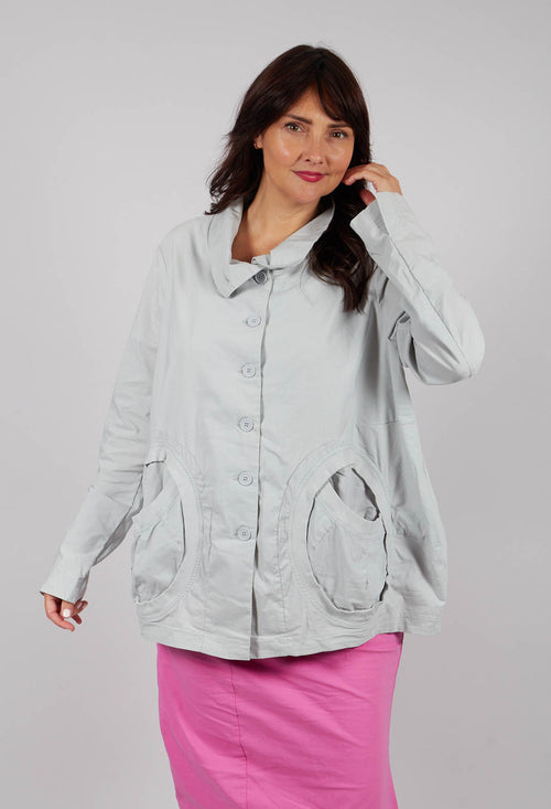 High Neck Jacket with Circular Pockets in Light Grey - 3631114