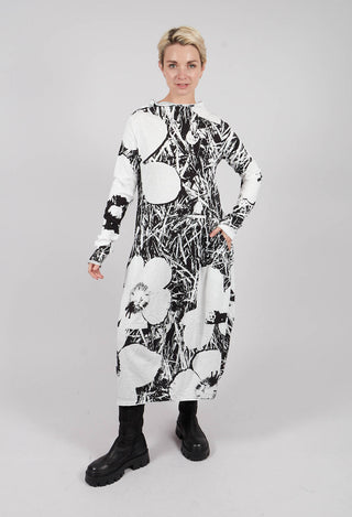 High Neck Jersey Dress in Black Off White Print - 3640905