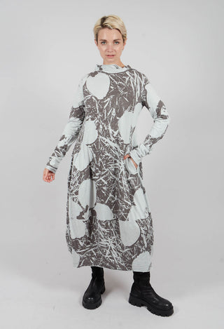 High Neck Jersey Dress in Dark Grey Print - 3640905