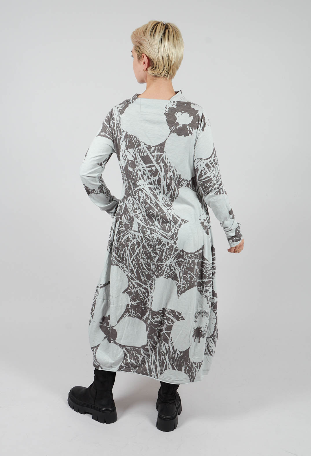 High Neck Jersey Dress in Dark Grey Print - 3640905