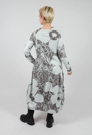 High Neck Jersey Dress in Dark Grey Print - 3640905