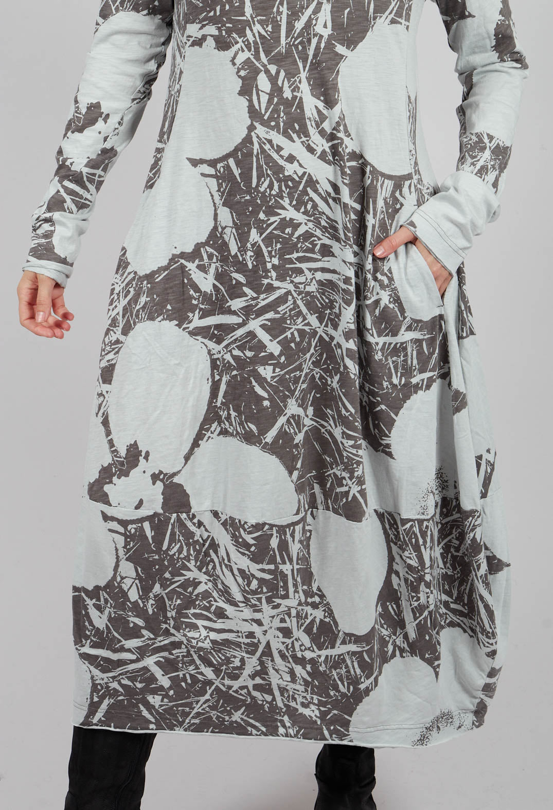 High Neck Jersey Dress in Dark Grey Print - 3640905