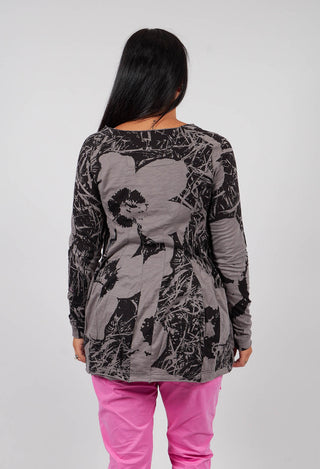 Long Sleeve T-Shirt with Flared Hem in Black Print - 3640506