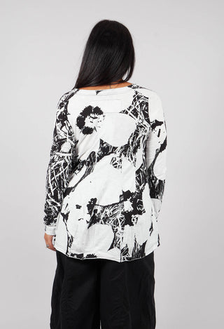 Long Sleeve T-Shirt with Flared Hem in Black Off White Print - 3640506