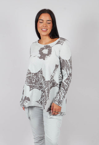 Long Sleeve T-Shirt with Flared Hem in Dark Grey Print - 3640506
