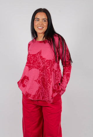 Long Sleeve T-Shirt with Flared Hem in Rose Print - 3640506